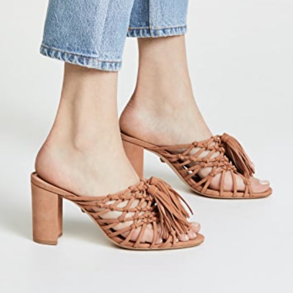 SCHUTZ Shoes - Schutz Emily Pink Nude Tassel Sandals Chunky Heel
